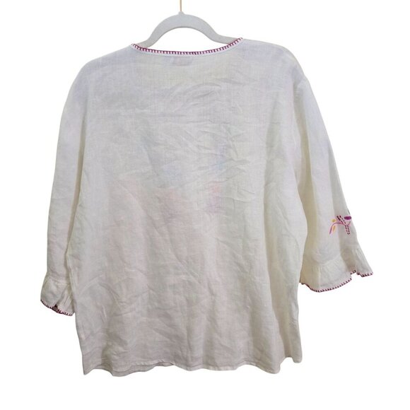 Isla Parente Stunning 100% Linen Embroidered Peasant Blouse Size XL - Picture 2 of 7